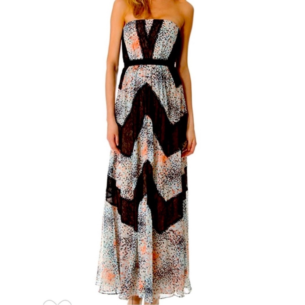 BCBG Maxazria Elle Maxi Lace Strapless Dress Gown